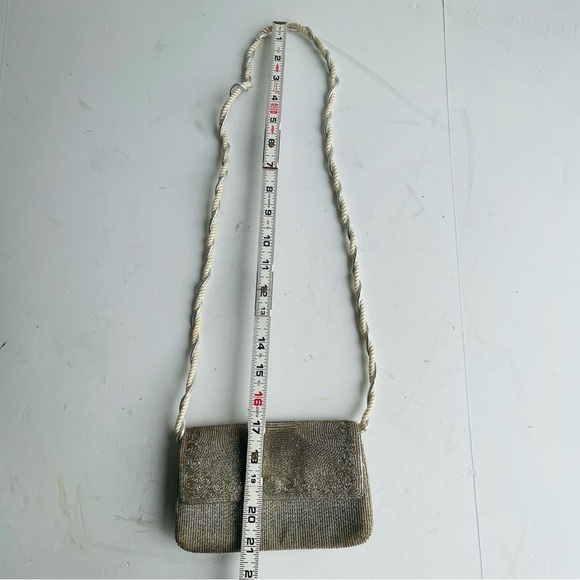 Vintage "RICHERE" Beaded Purse Evening Bag Silver Gold 1960's Hand Made in Japan - Picture 13 of 16